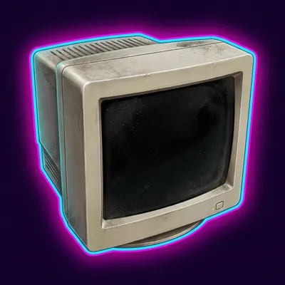 A dusty beige CRT monitor, switched off.