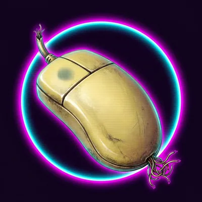 A yellowed ball mouse with its cable cut at both ends.