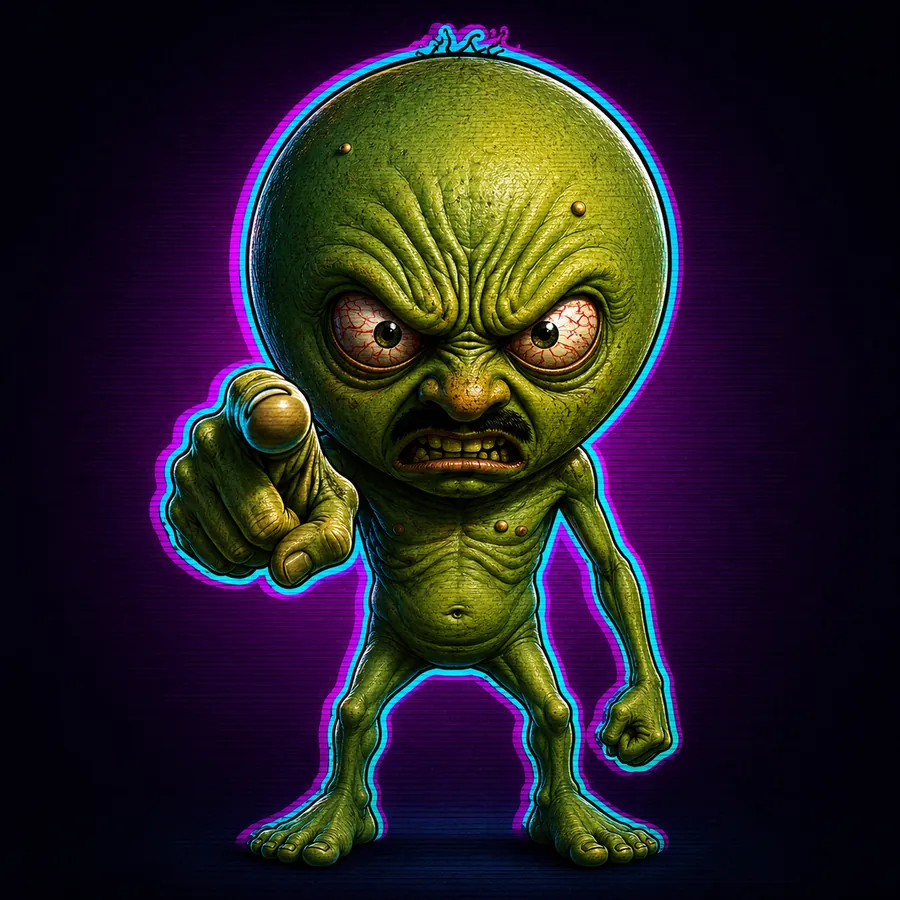 The BLOB RAGE creature pointing directly at the viewer, furious.